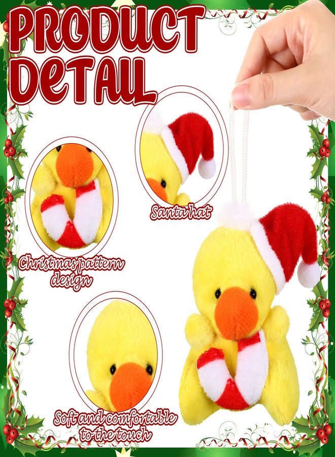 Blueweenly 24 Pcs Duck Christmas Mini Stuffed Animals Bulk Small Christmas Tree Plush Ornaments Tiny Doll Keychain with Santa Hat for Xmas Holiday Classroom Gifts Party Favors Stocking Stuffers - Image 3